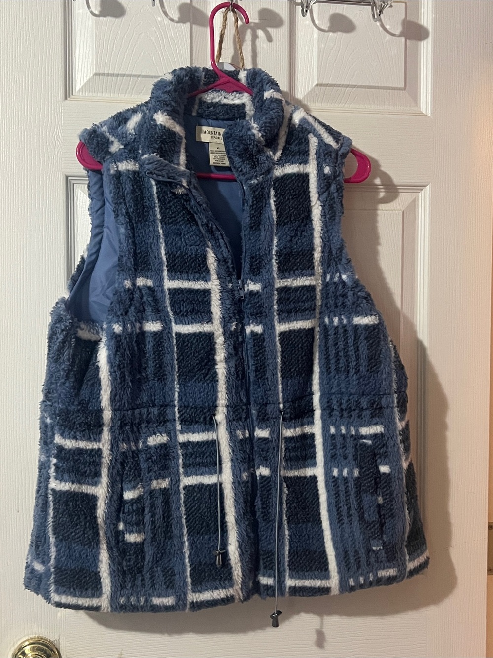 Mountain Ridge Navy and White Plaid Sherpa Vest - Women's